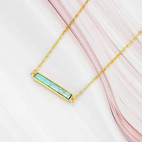 Turquoise Bar Necklace for Women 925 Sterling Silver Gemstone Pendant Necklace