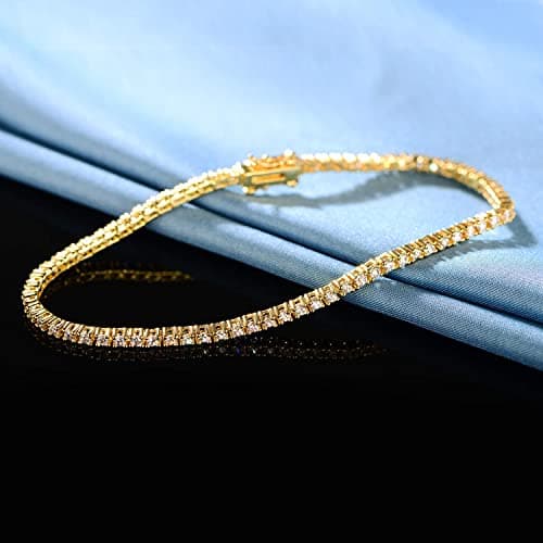 Gemsme 2.0MM Tennis Bracelet for Women and Men, 18K Gold Plated Cubic Zirconia Tennis Bracelet