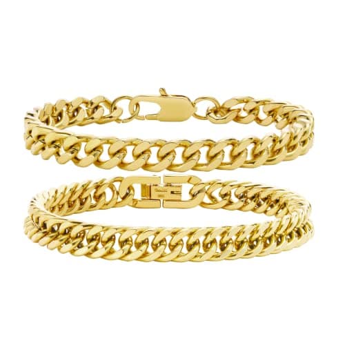 VNOX Sturdy Stainless Steel Curb Chain Bracelet Set for Men and Women, 6.5/7/7.4/8.2/9 Inches