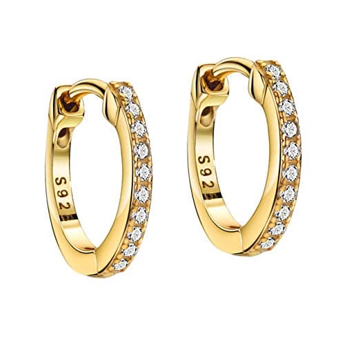 Michooyel 18K Gold Plated 925 Silver CZ Pave Hoop Earrings