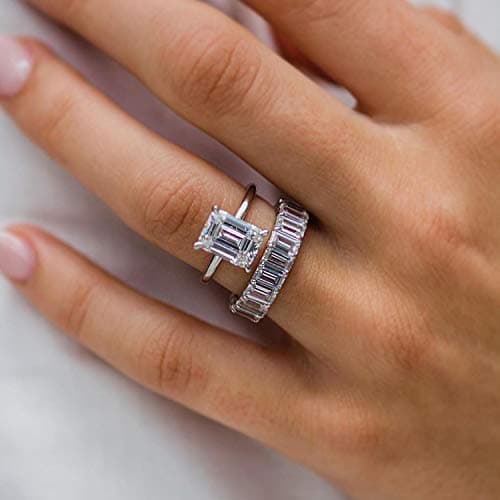 6ct Sterling Silver Emerald Cut Eternity Ring for Women