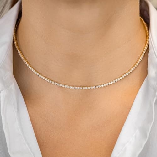Refined Title: Classic Diamond Tennis Choker Necklace - 14K Gold/Silver Plated