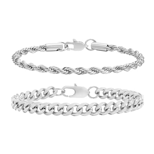 VNOX Sturdy Stainless Steel Curb Chain Bracelet Set for Men and Women, 6.5/7/7.4/8.2/9 Inches