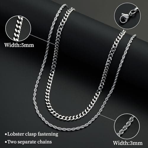 Lydow 2Pcs Chain Necklaces for Men, Women and Boys