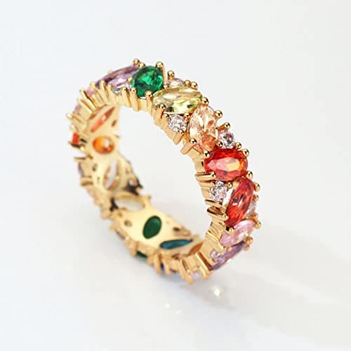 Michooyel Women's 18K Gold Plated Rainbow Oval CZ Eternity Ring