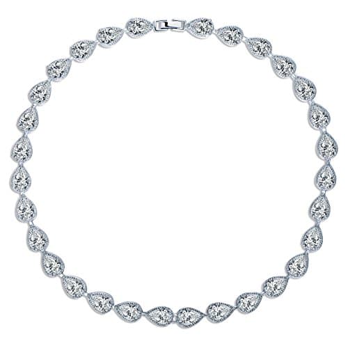 MASOP Women's Silver-Tone Clear CZ Pear Shape Teardrop Jewelry