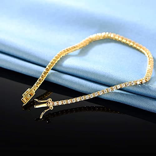 Gemsme 2.0MM Tennis Bracelet for Women and Men, 18K Gold Plated Cubic Zirconia Tennis Bracelet