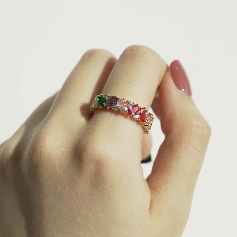Michooyel Women's 18K Gold Plated Rainbow Oval CZ Eternity Ring