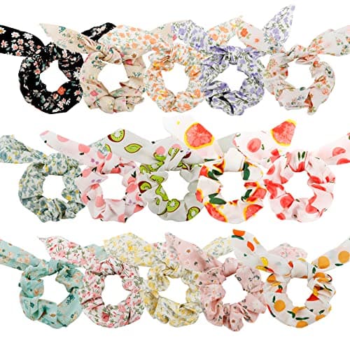 Sure, here's a refined and simplified title based on the keywords provided:

Ondder Hair Scrunchies 15 Pcs - Cute Bow Ribbon Elastic Hair Ties Floral & Fruit Print