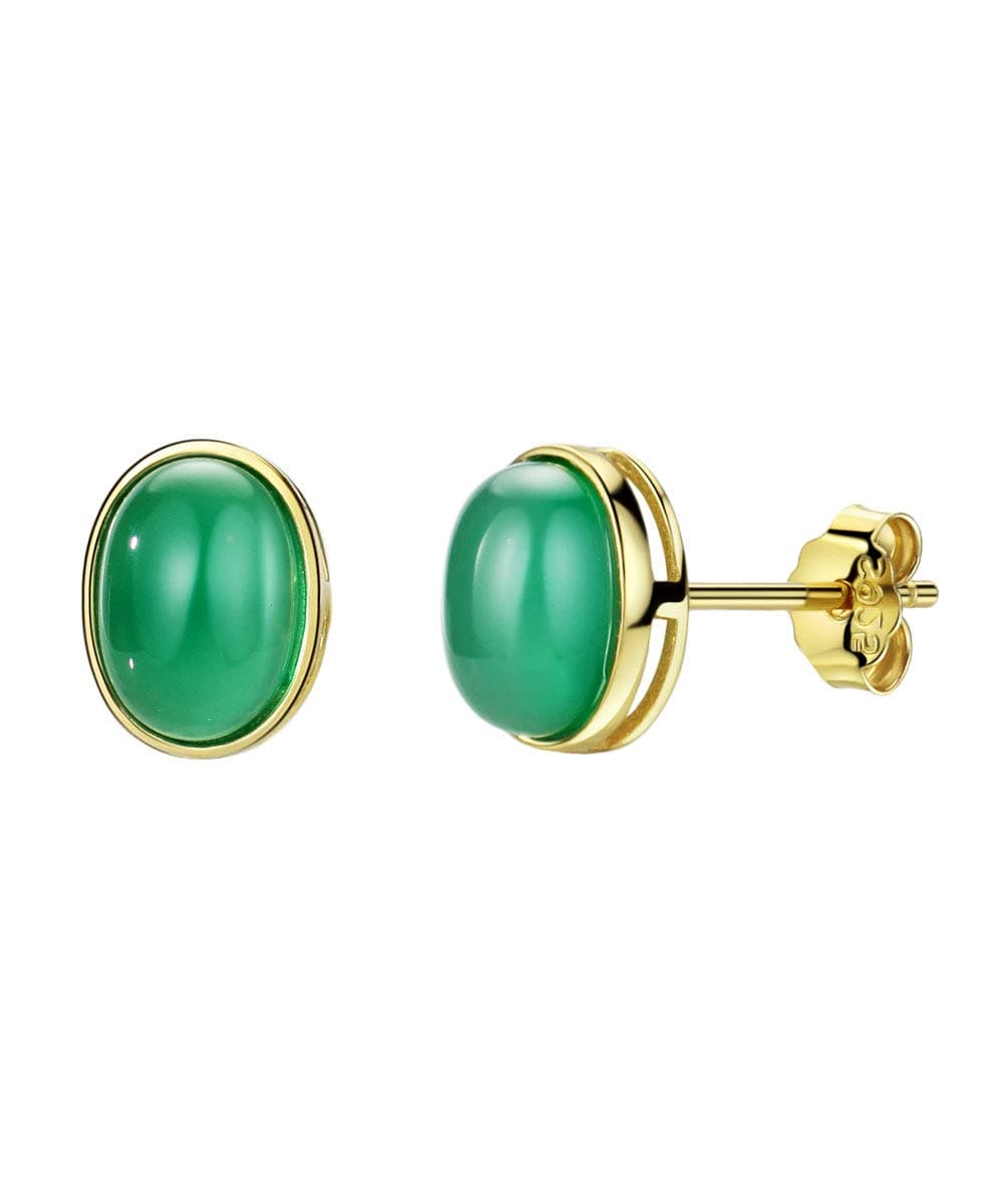 Michooyel 18K Gold Plated Emerald Oval Stud Earrings for Women