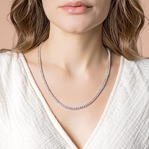 MAZZERI 3.0mm Round Cubic Zirconia Tennis Necklace For Woman And Men