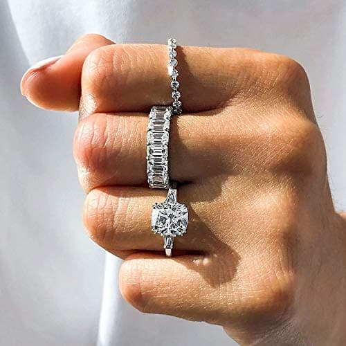 6ct Sterling Silver Emerald Cut Eternity Ring for Women