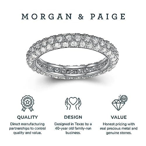 MORGAN & PAIGE Rhodium Plated Cubic Zirconia Eternity Ring for Women