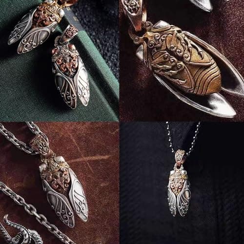 Zyuzles Vintage Cicada Pendant Copper Insect Jewelry for Men and Women