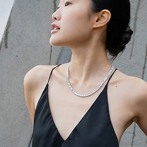 Luxury Cubic Zirconia Emerald Cut Tennis Necklace