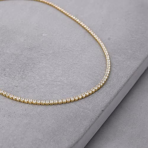 Vescence Gold Hypoallergenic 1.75mm Round CZ Choker 12-14 Inches Adjustable | Bridal Party Jewelry