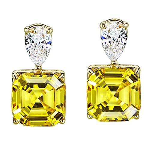 Michooyel 925 Silver Citrine Diamond Accented Earrings for Women