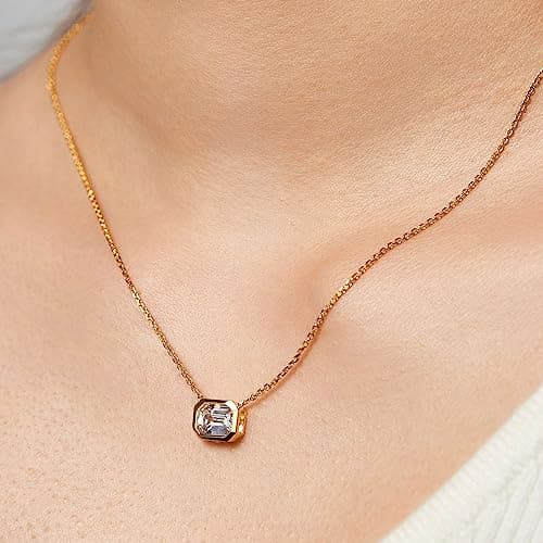 Emerald Cut Pendant Necklace for Women - 18k Gold Plated Diamond Solitaire Necklace