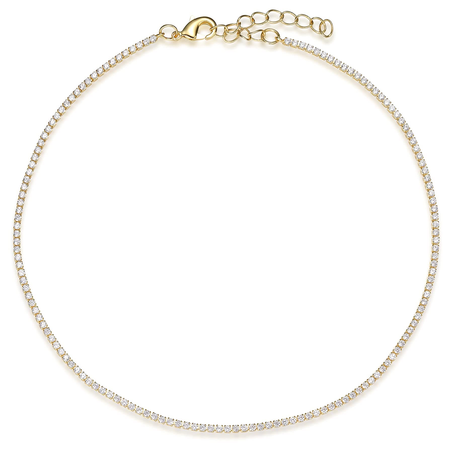 Vescence Gold Hypoallergenic 1.75mm Round CZ Choker 12-14 Inches Adjustable | Bridal Party Jewelry