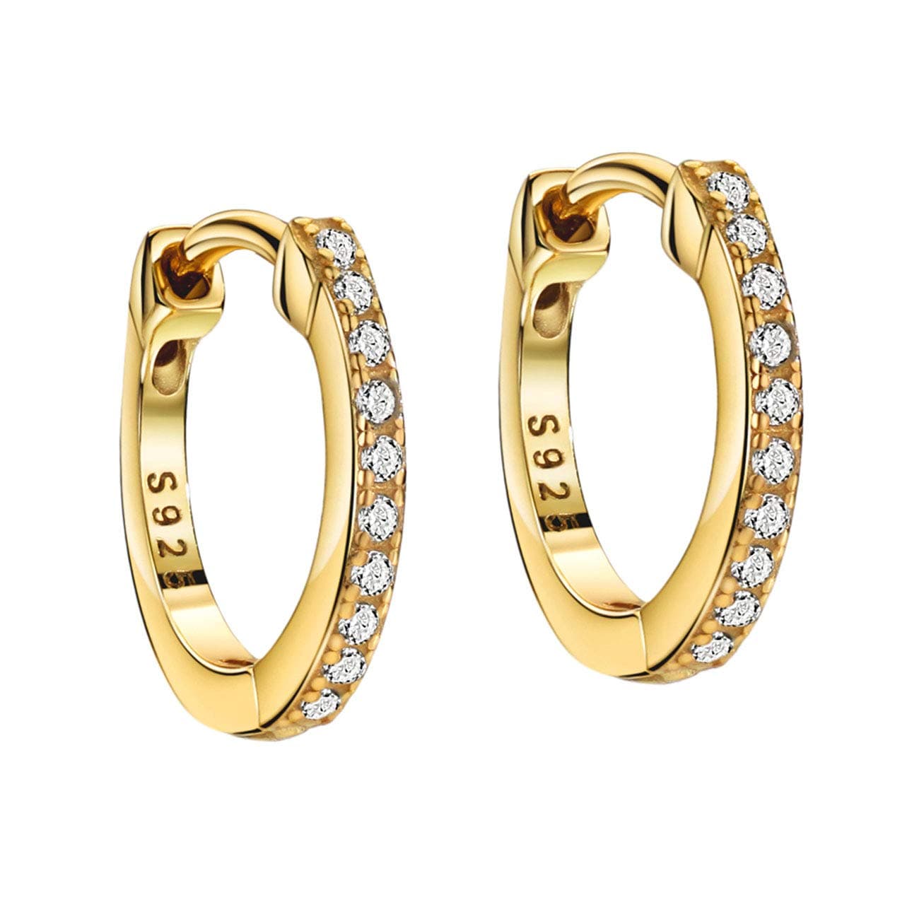 Michooyel 18K Gold Plated 925 Sterling Silver CZ Pave Hoop Earrings