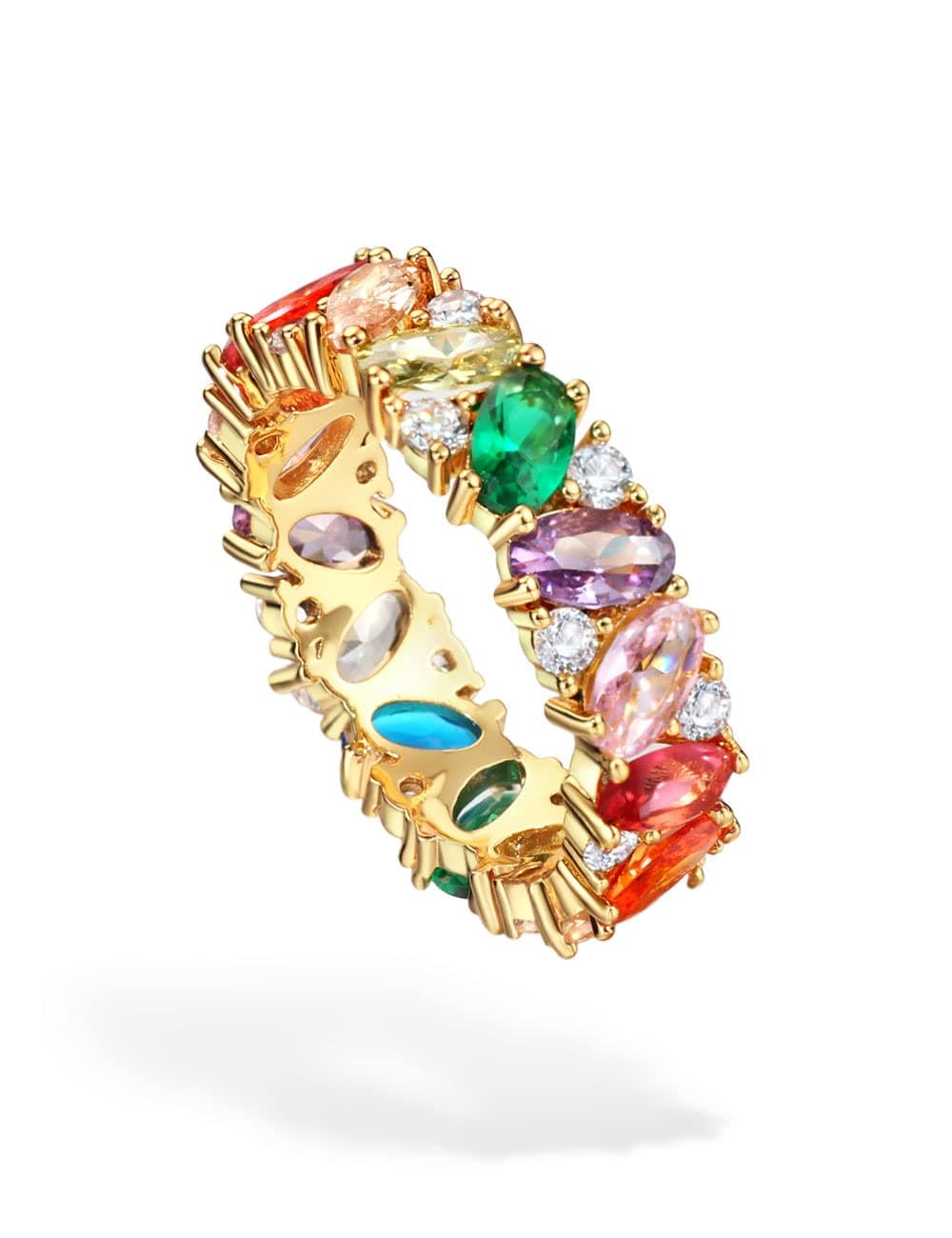 Michooyel Women's 18K Gold Plated Rainbow Oval CZ Eternity Ring