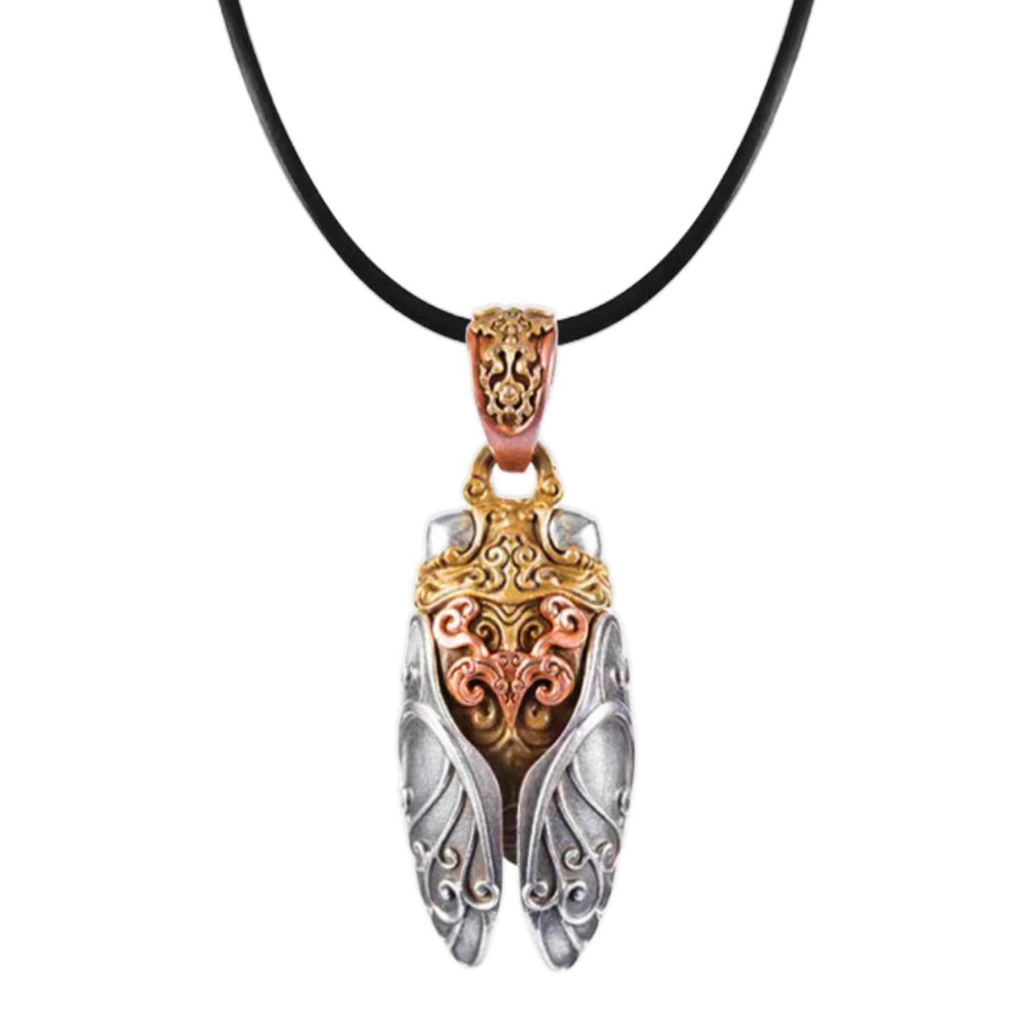 Zyuzles Vintage Cicada Pendant Copper Insect Jewelry for Men and Women